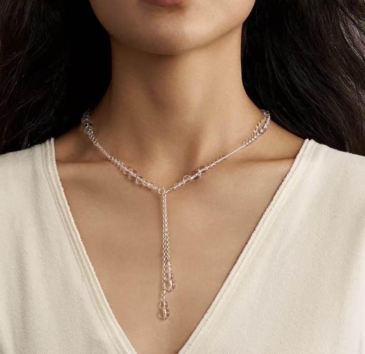 PurePeak “Himalayan Crystal Series” White Crystal Double Pendant Necklace