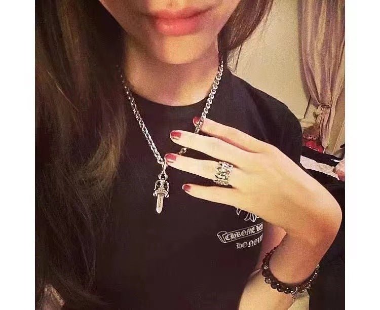 Chrome Medium Double-Sided Sword Necklace