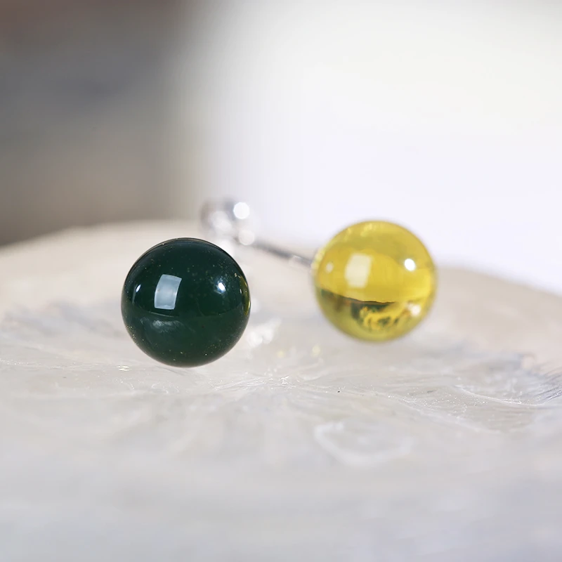 PurePeak Natural Blue Amber Stud Earrings (8mm)