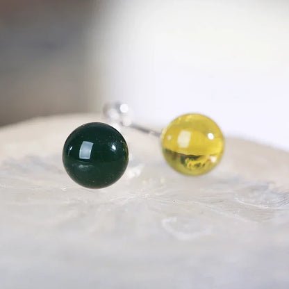 ZenWuxiang Natural Blue Amber Stud Earrings (8mm)