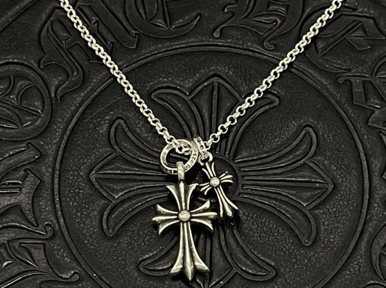 Chrome Jewels Double Cross Necklace