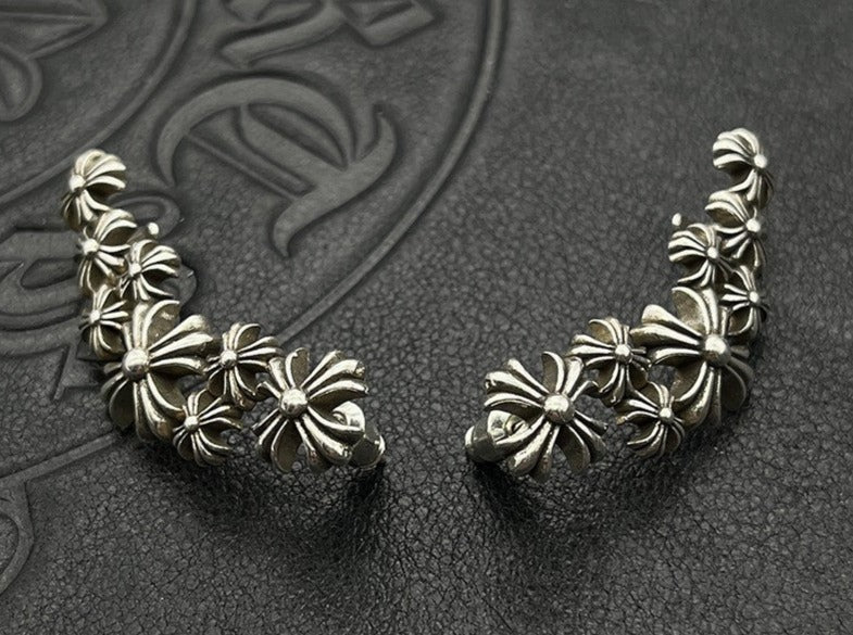 Chrome Design Retro Cross Flower Earrings