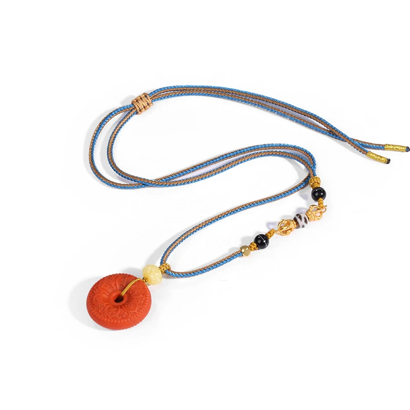 ZenWuxiang South Red Agate Om Mani Padme Hum Pendant with Honey Amber