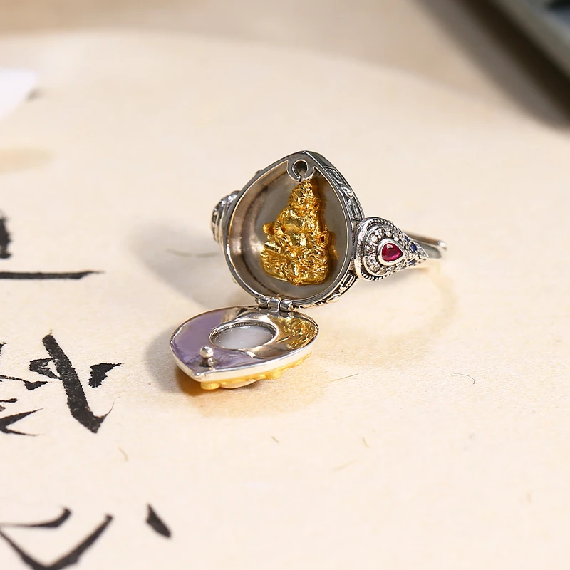 PurePeak Single-Eye 925 Silver Adjustable Ring with Vajra Jambhala Zircon