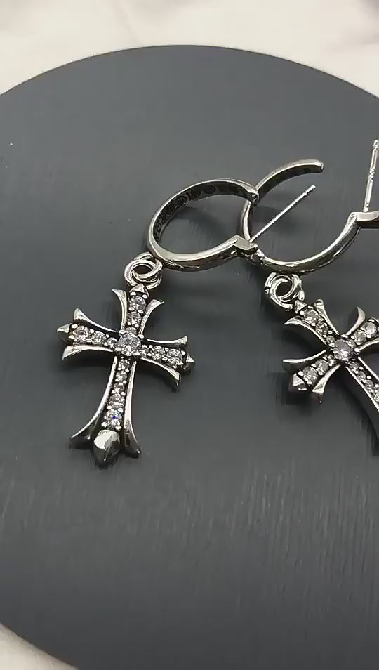 Chrome Design New Cross Diamond Stud Earrings in Gold and Silver