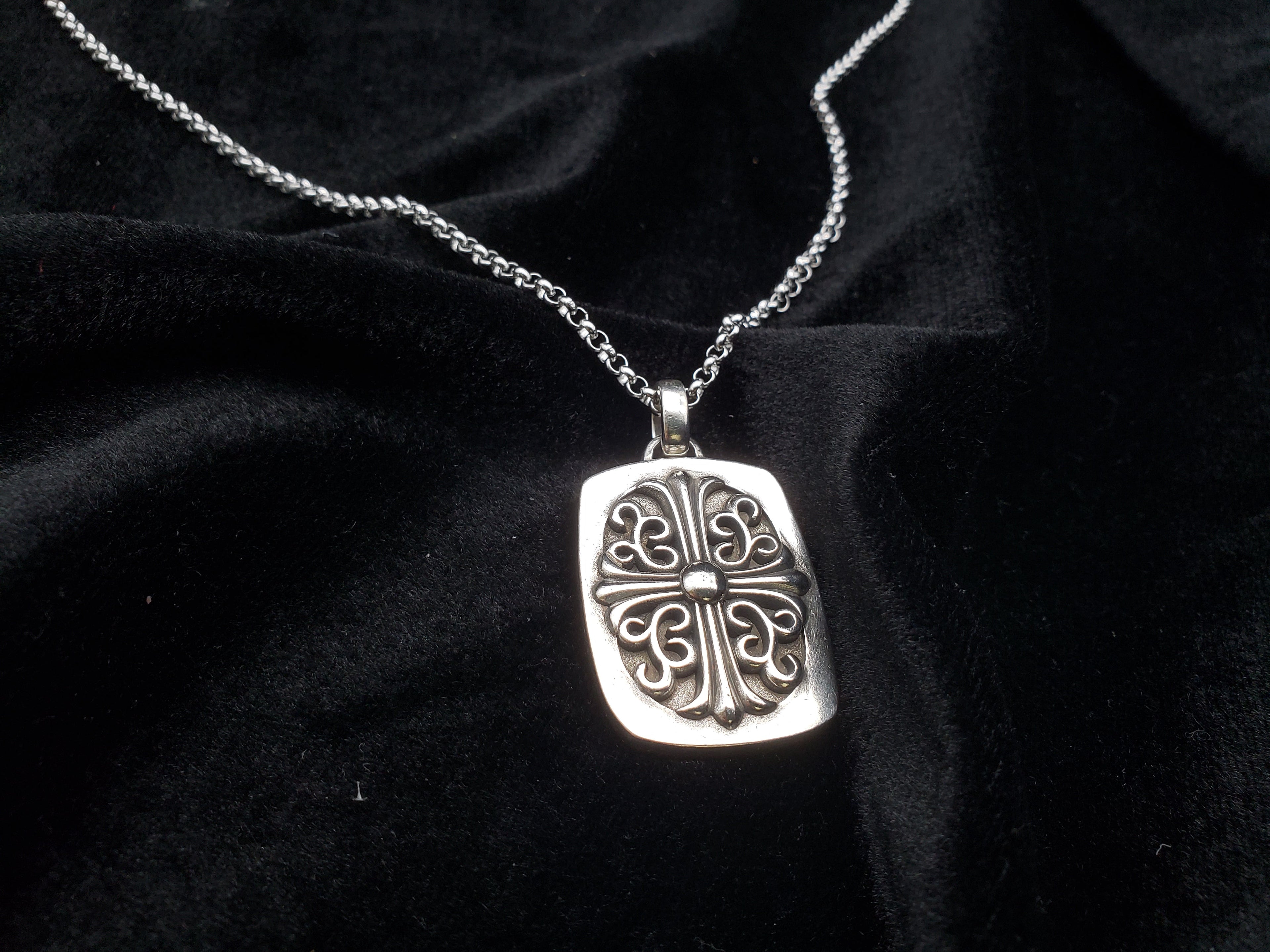 Chrome Jewels Vine Cross Flower Tag Necklace Sterling Silver