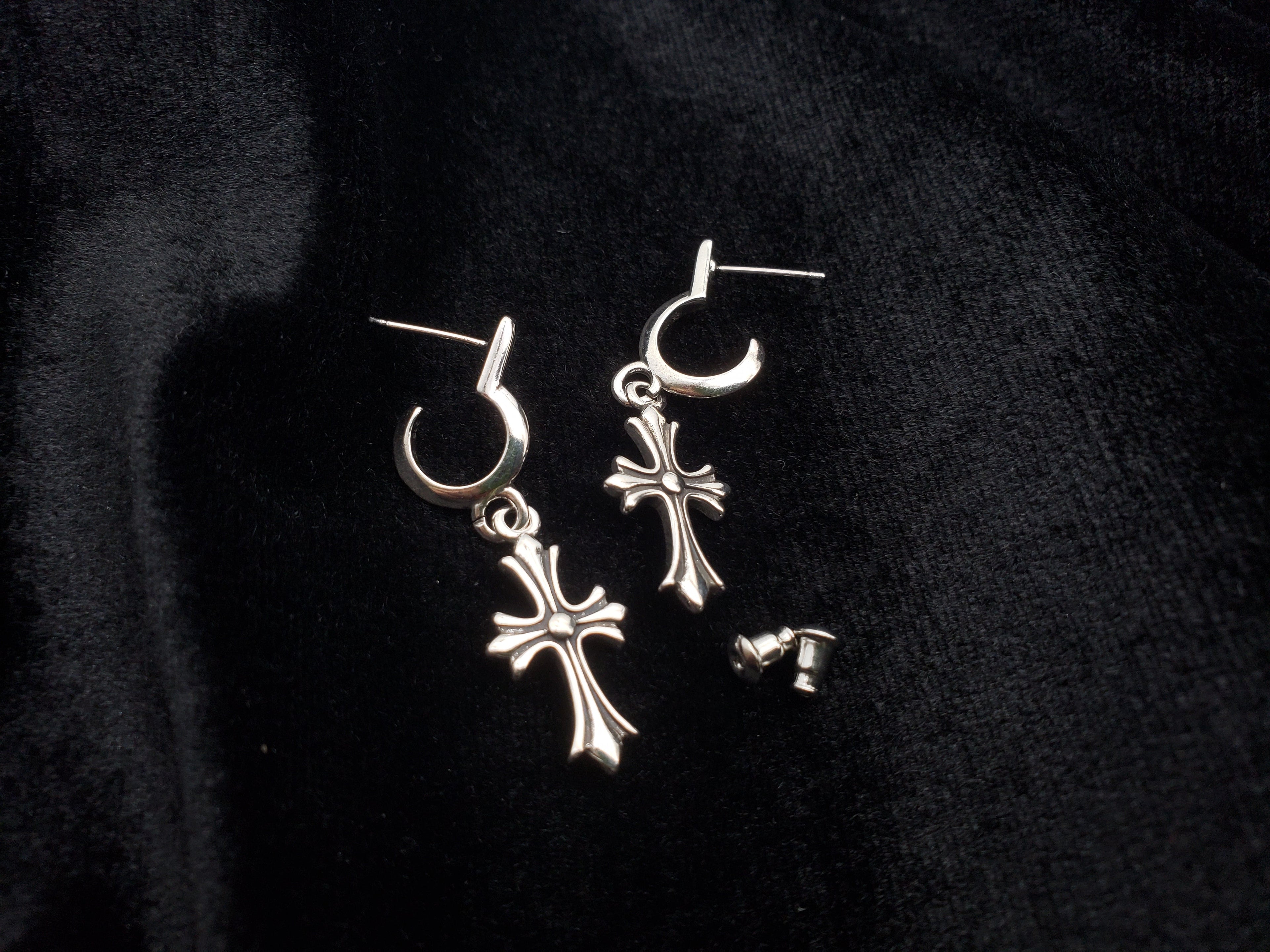 Chrome Design Hip Hop Cross Earrings