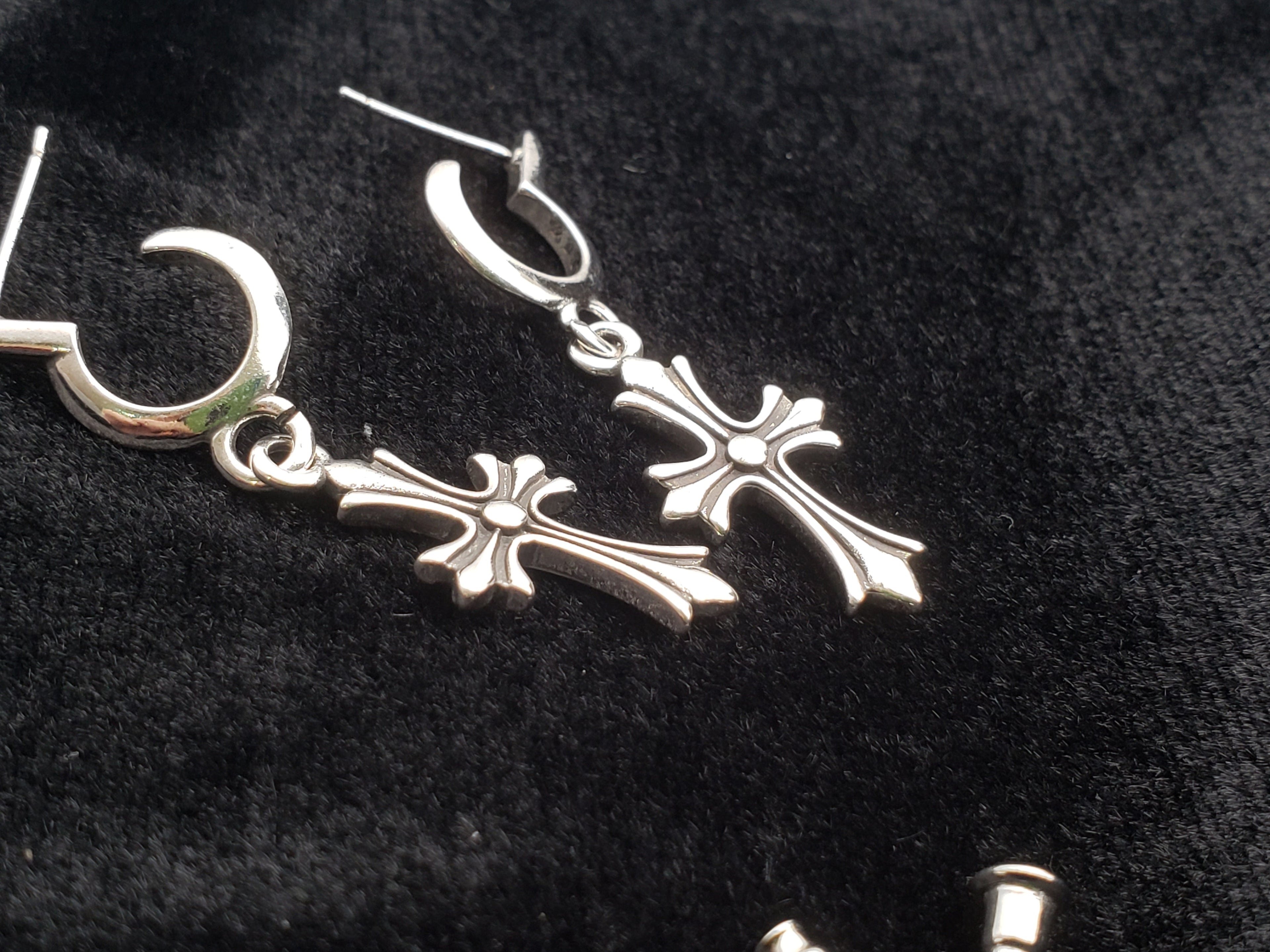 Chrome Design Hip Hop Cross Earrings