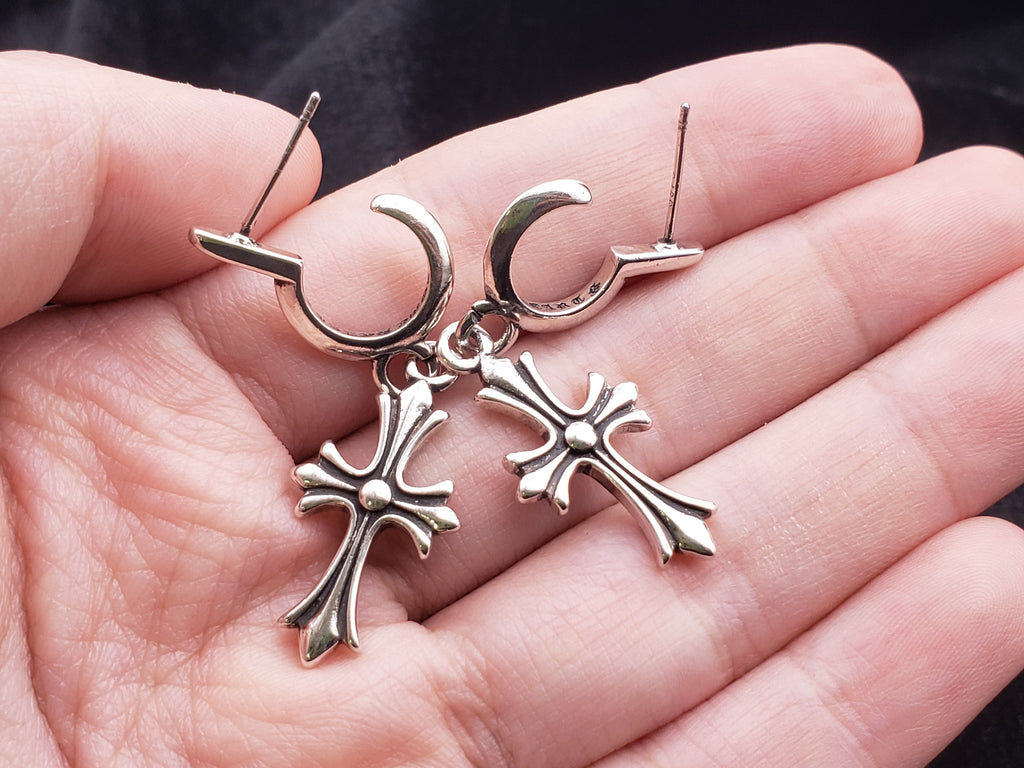 Chrome Design Hip Hop Cross Earrings