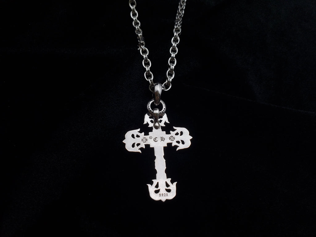 Chrome Design Big Flame Cross Necklace