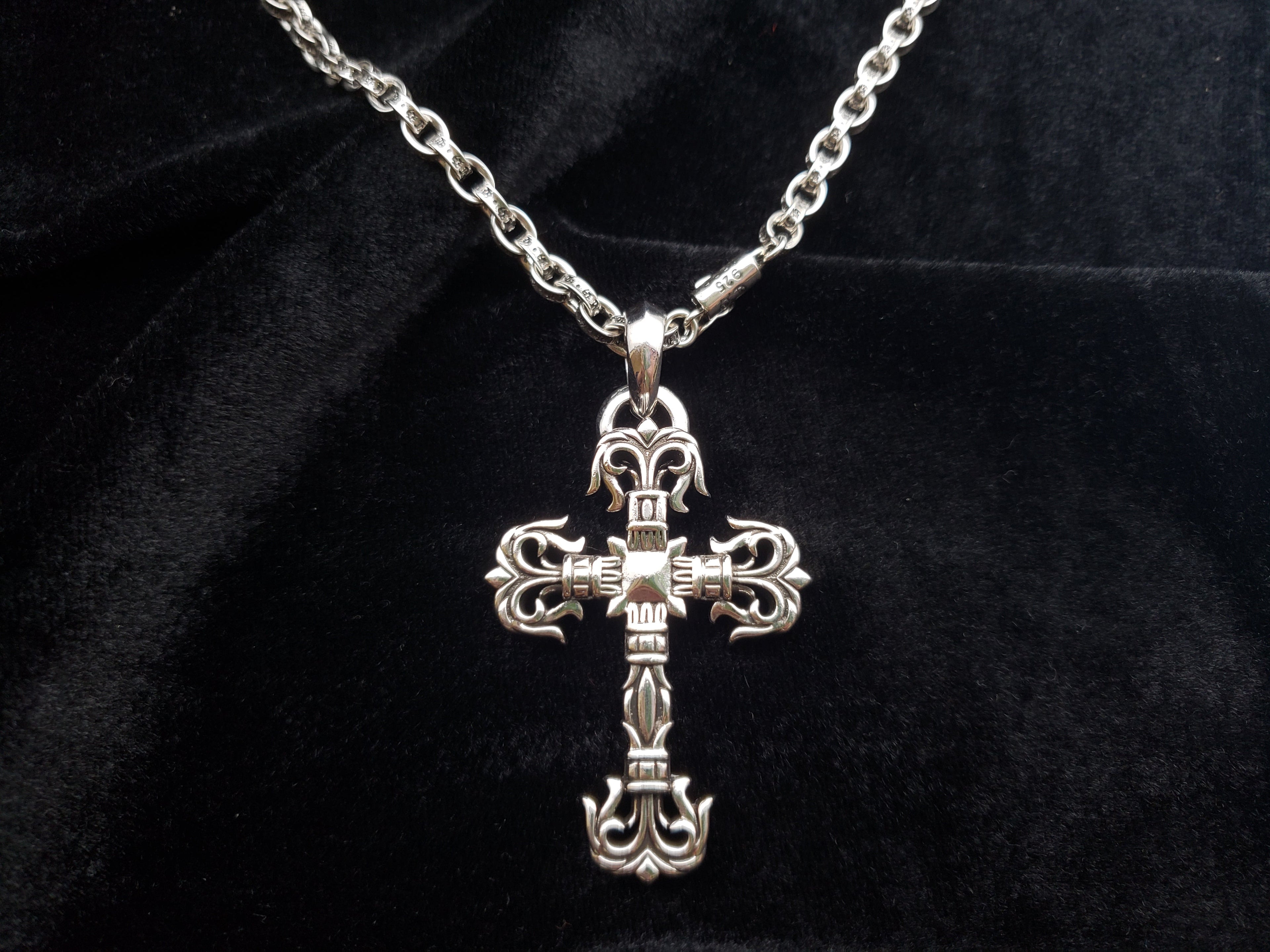 Chrome Design Big Flame Cross Necklace