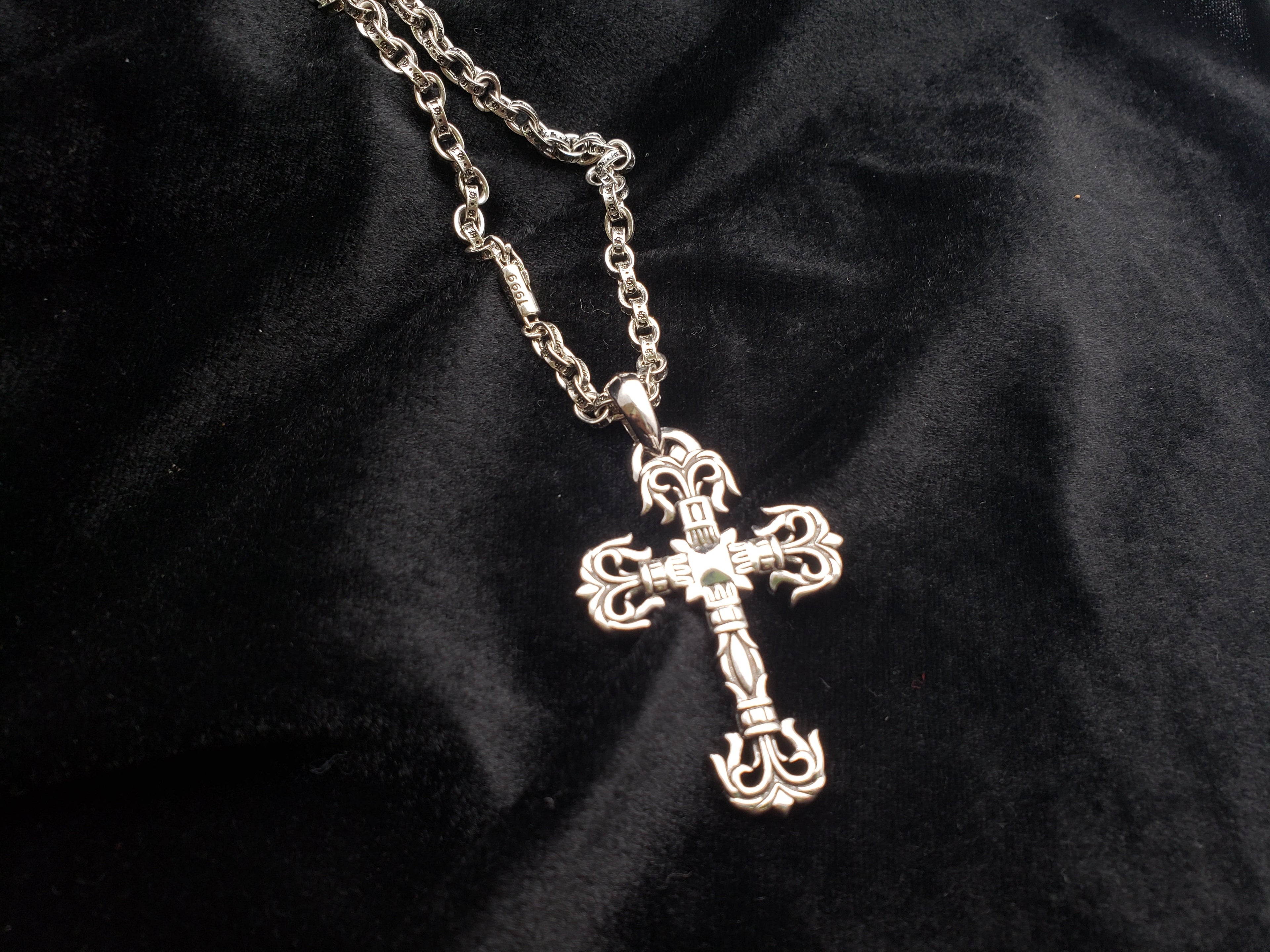 Chrome Design Big Flame Cross Necklace