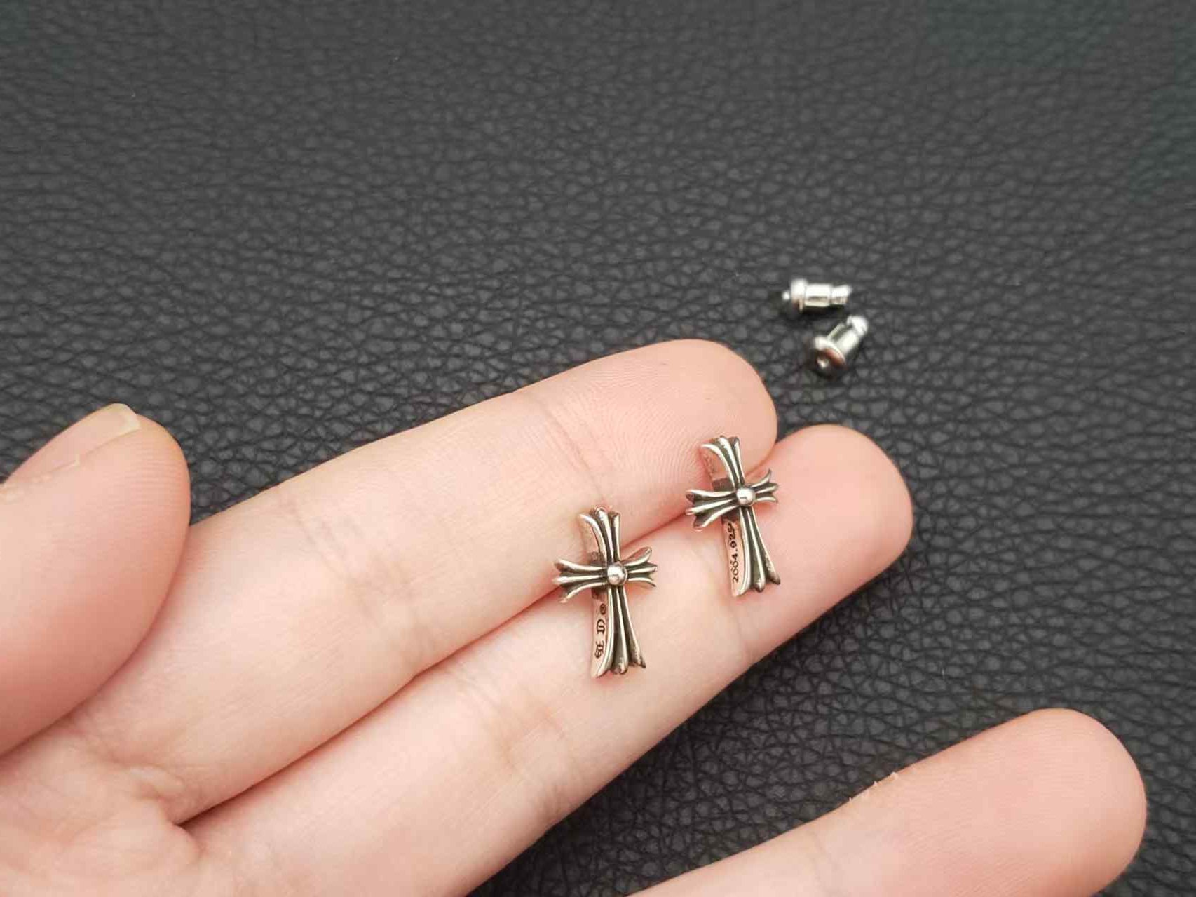 Chrome Inspired Round Cross Long Stud Earrings
