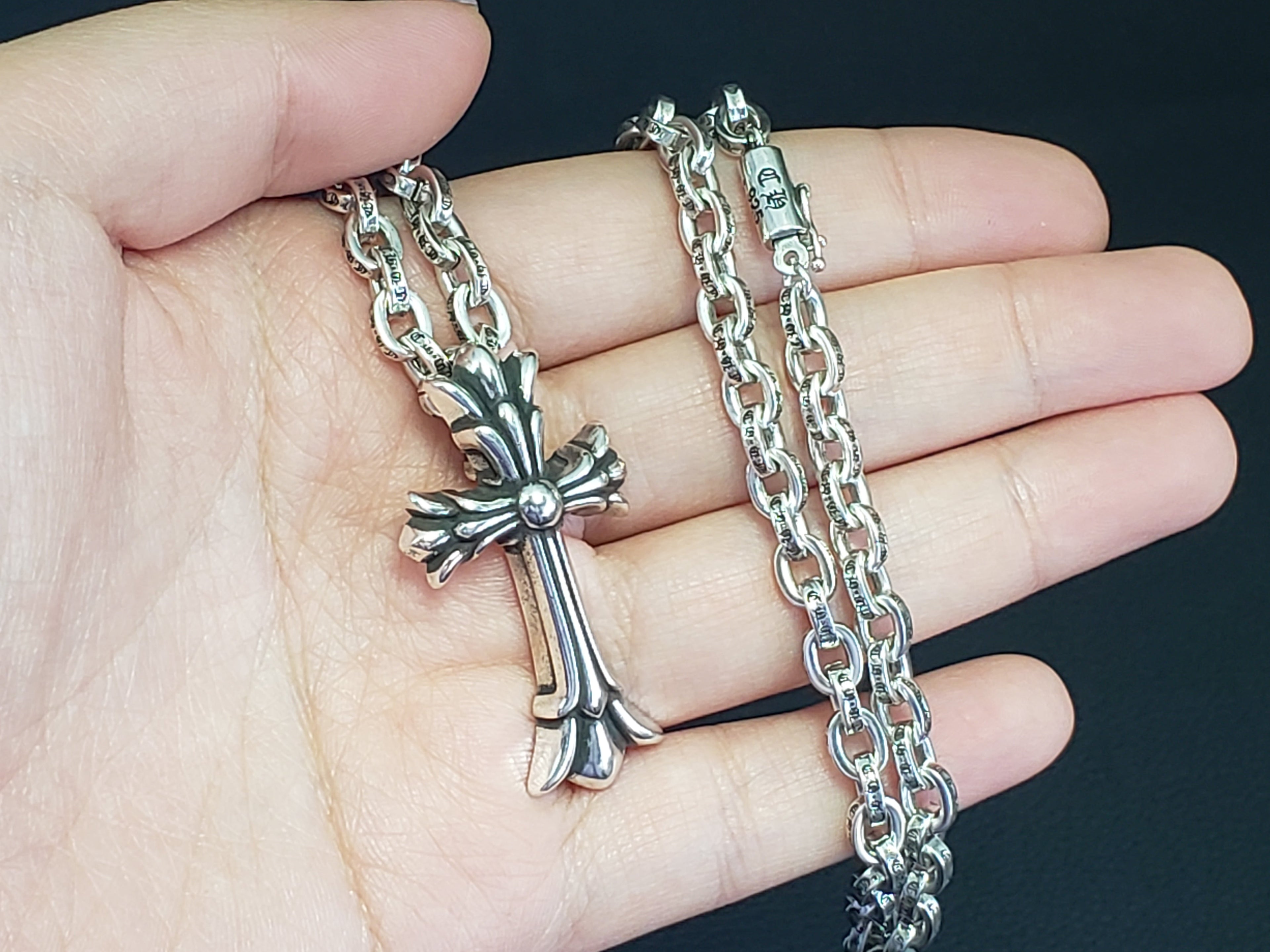 Chrome Design Double Cross Necklace New