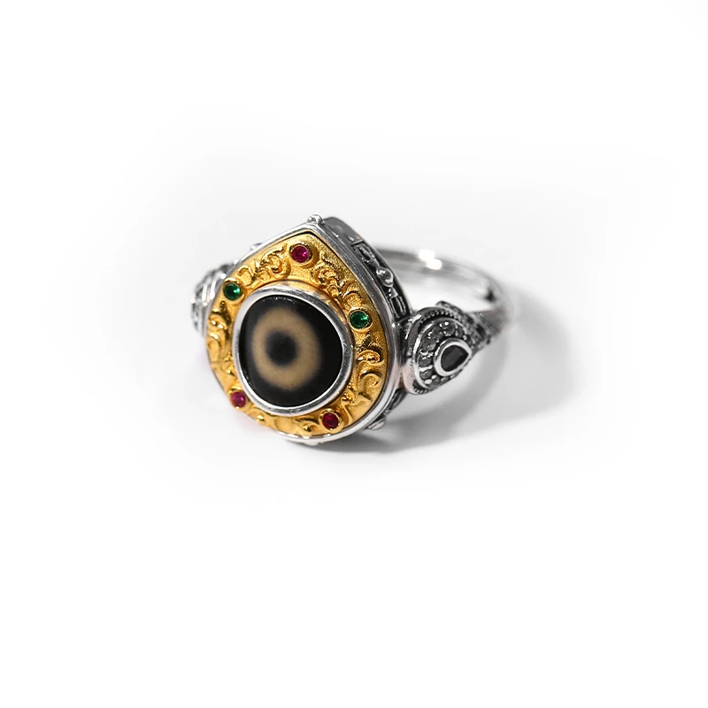 PurePeak Single-Eye 925 Silver Adjustable Ring with Vajra Jambhala Zircon