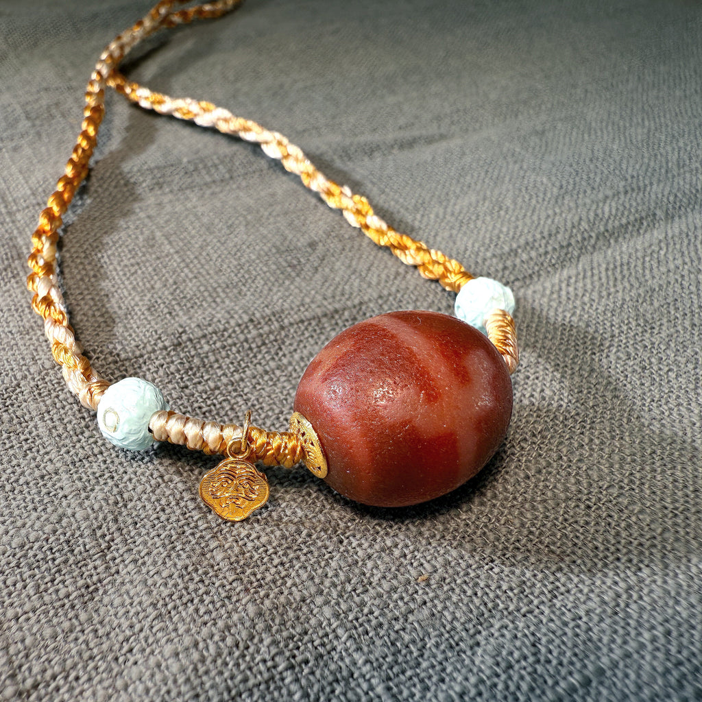 PurePeak Dharma Conch Red Flesh Pendant with Turquoise Meteorite 18K Gold