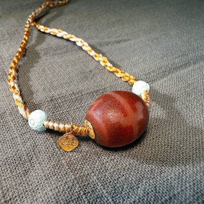 ZenWuxiang Dharma Conch Red Flesh Pendant with Turquoise Meteorite 18K Gold