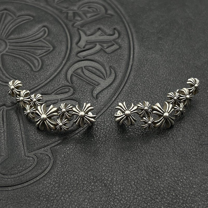 Chrome Design Retro Cross Flower Earrings