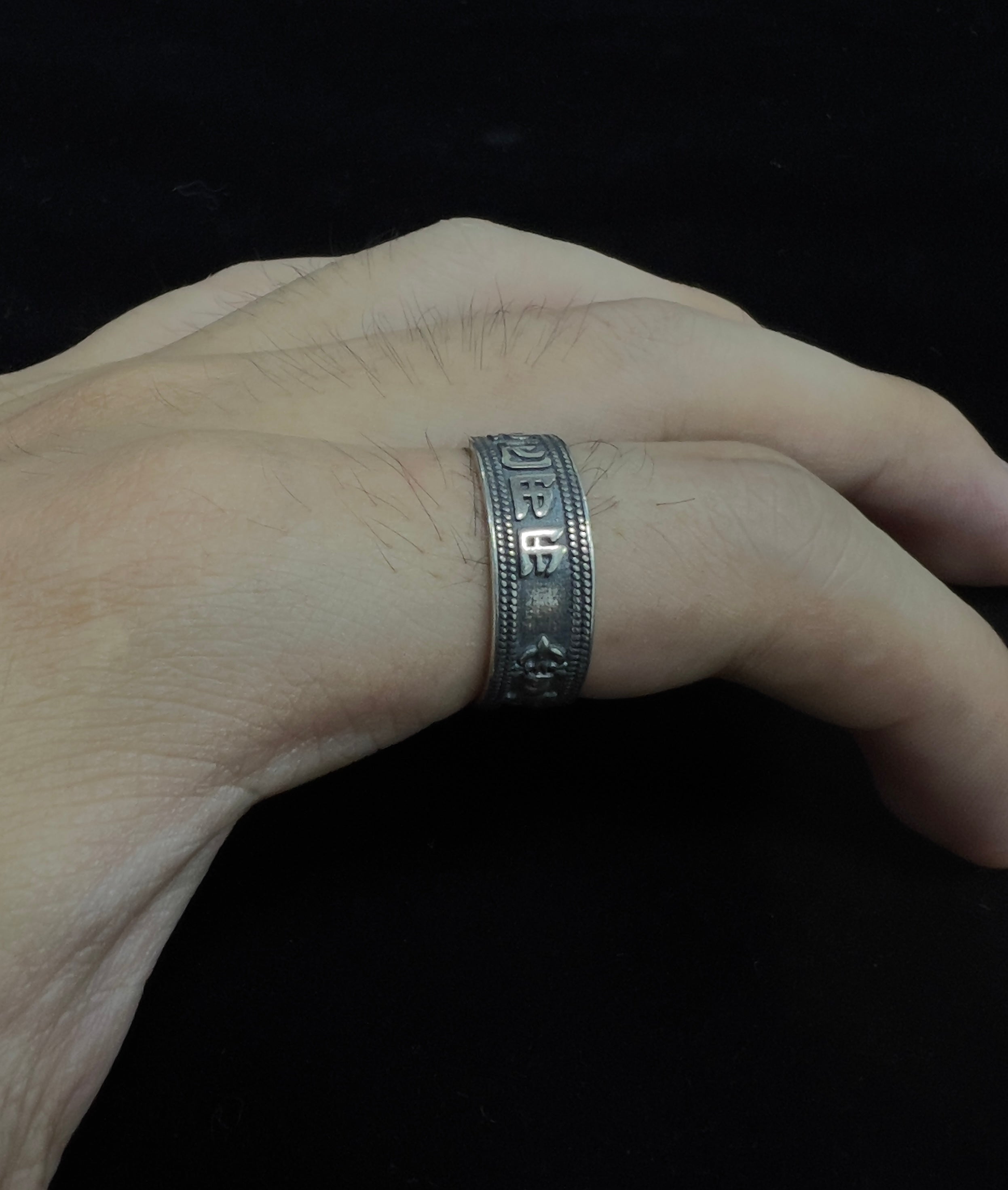 PurePeak Six Syllable Mantra Om Mani Padme Hum Peace Ring