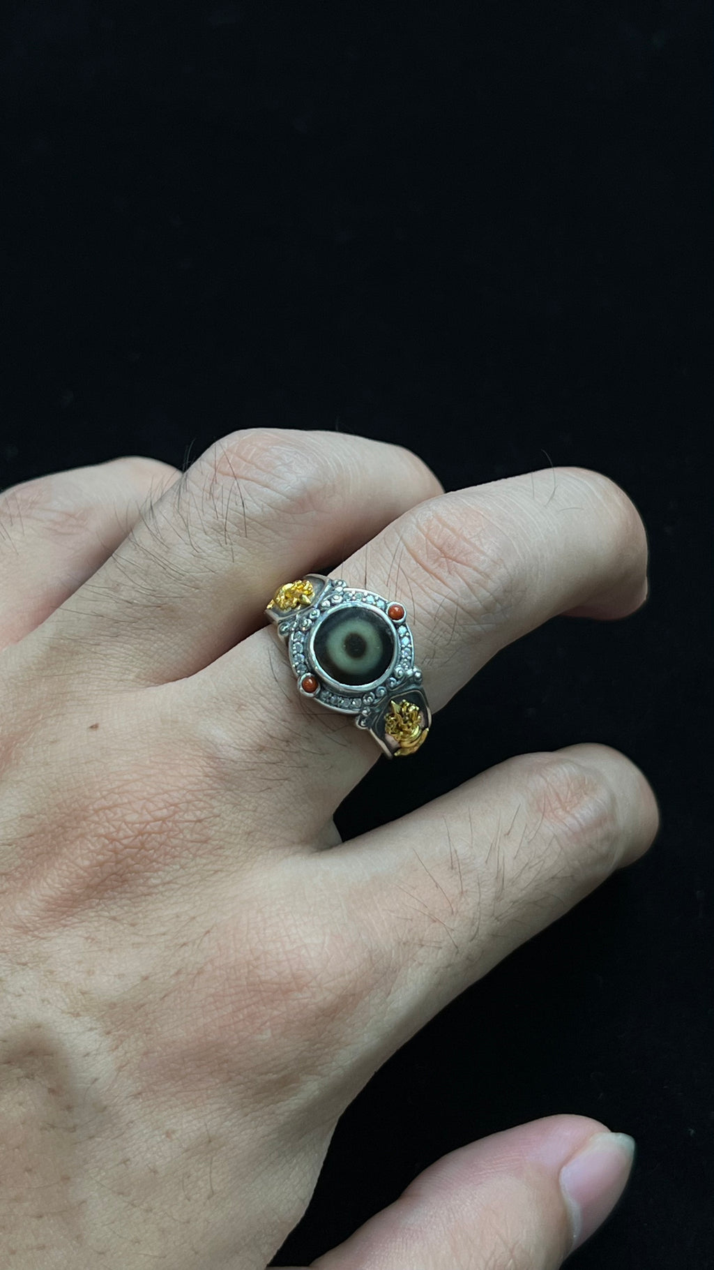PurePeak Single-Eye Agate Nanhong 925 Silver Adjustable Ring