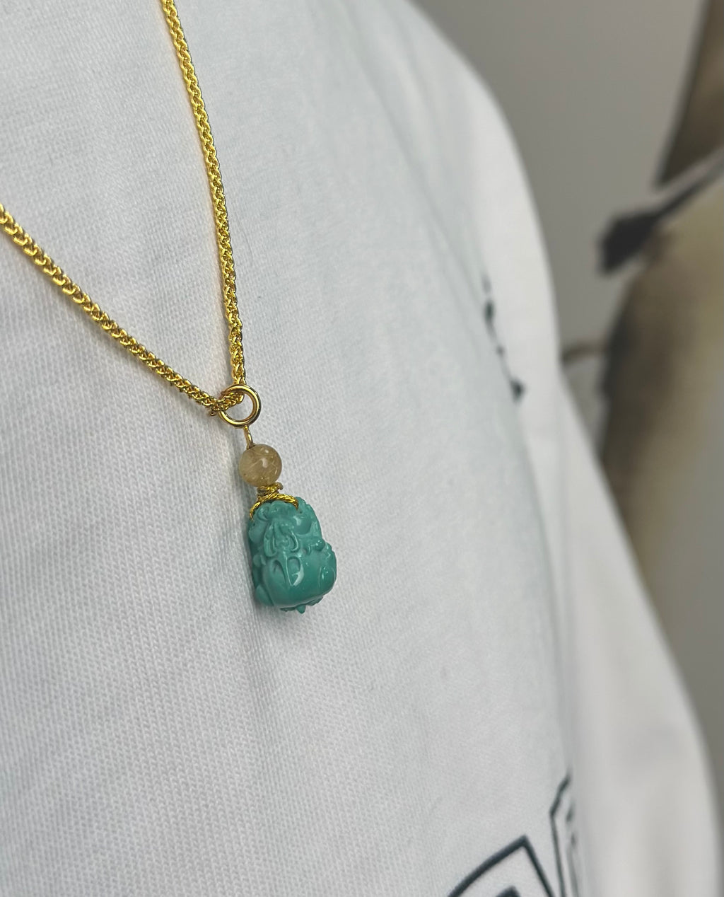 PurePeak Pixiu 18K Turquoise Rutilated Quartz Pendant (9-12mm)