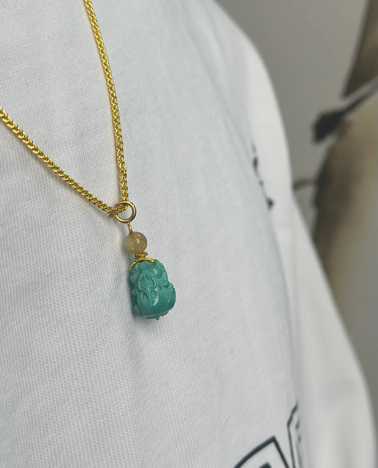 ZenWuxiang Pixiu 18K Turquoise Rutilated Quartz Pendant (9-12mm)