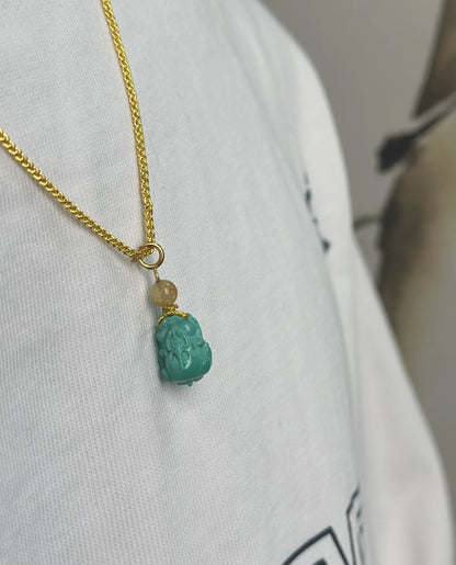 ZenWuxiang Pixiu 18K Turquoise Rutilated Quartz Pendant (9-12mm)