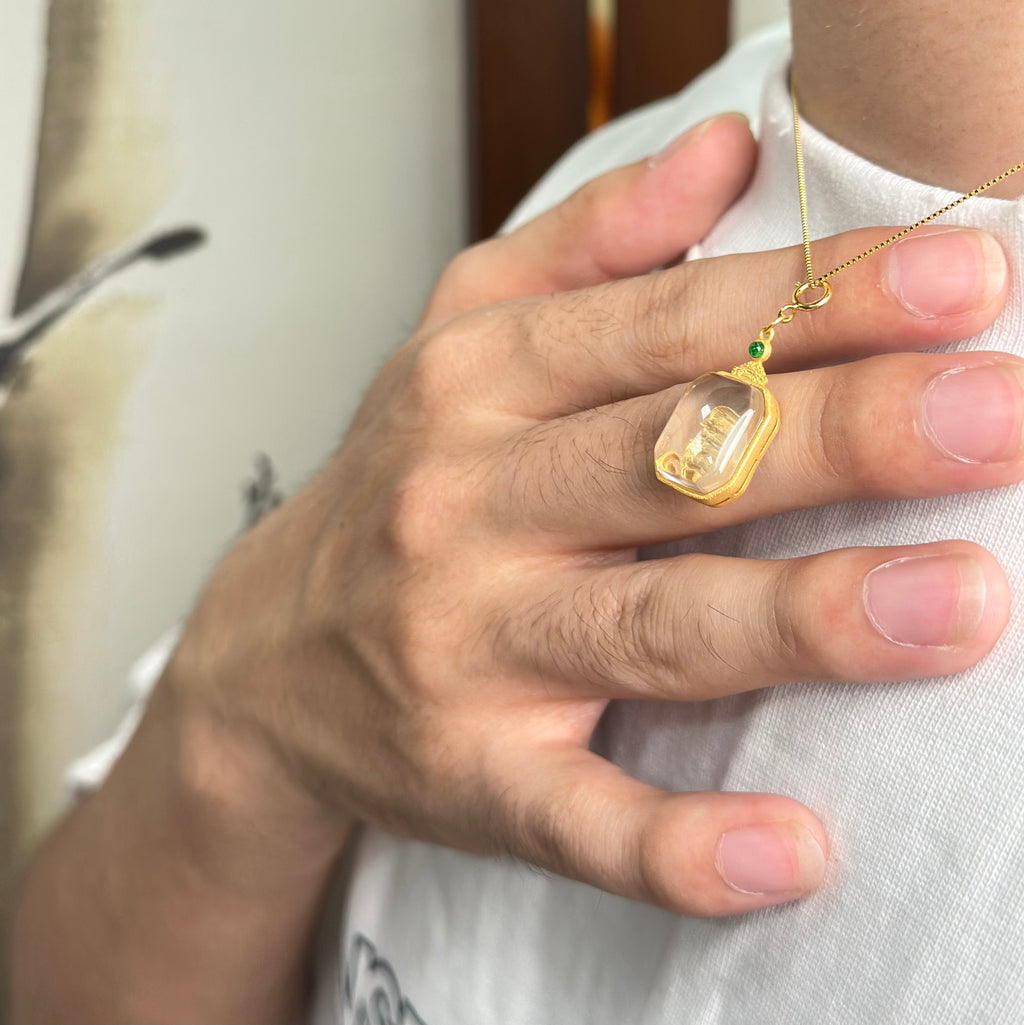 PurePeak Manjushri White Crystal Silver Gold Plated Pendant (1.1x1.3cm)