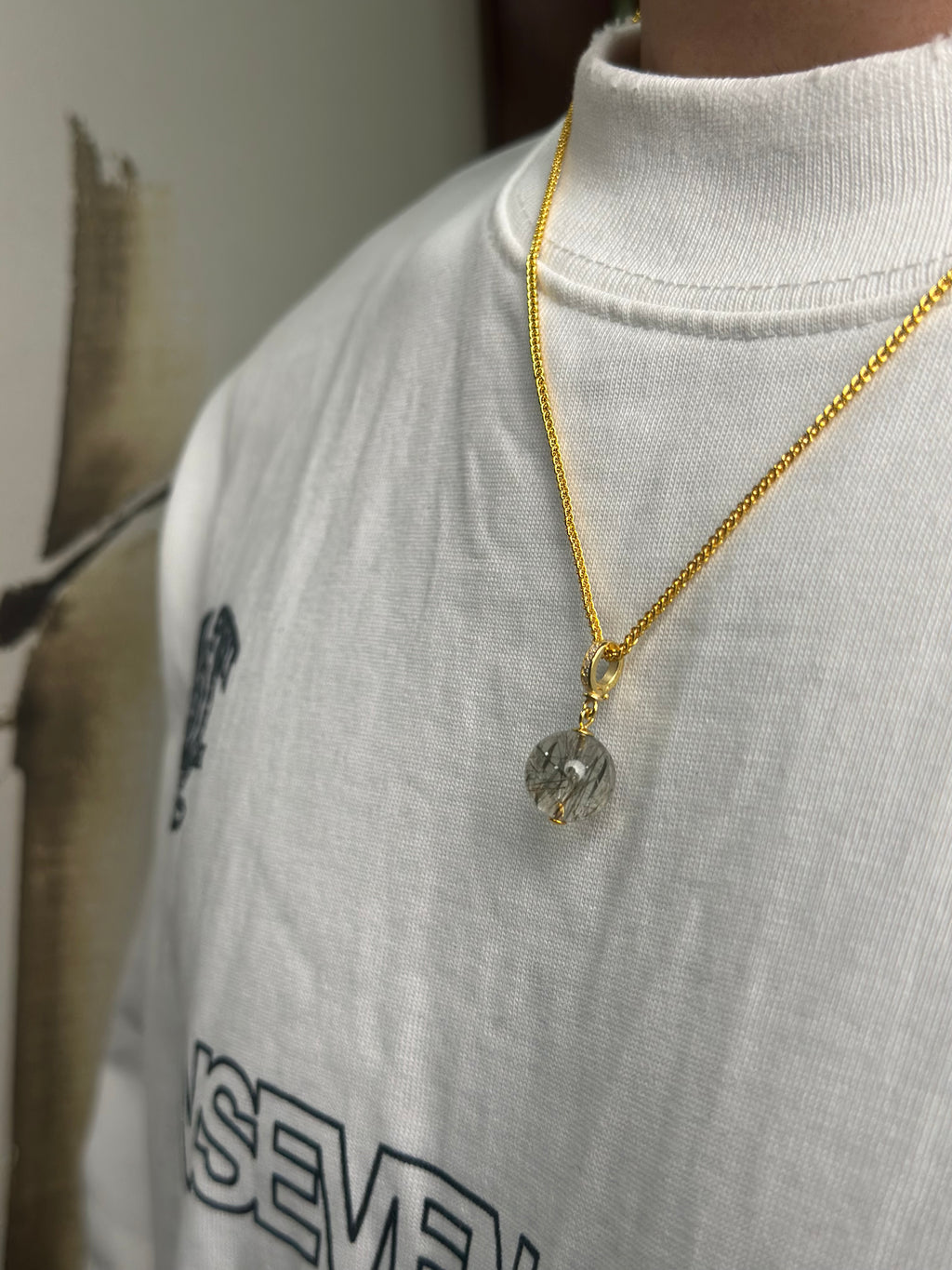 PurePeak Natural Black Gold Rutilated Quartz Pendant (12-13mm)