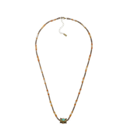 Zenwuxiang Tibetan Mani Stone Agate Necklace, Boho Ethnic Necklace with Natural Agate Beads, Lulutong Bead & Brass Charm, Vintage Tibetan Protection Jewelry