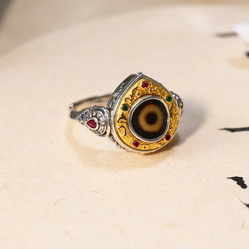 PurePeak Single-Eye 925 Silver Adjustable Ring with Vajra Jambhala Zircon