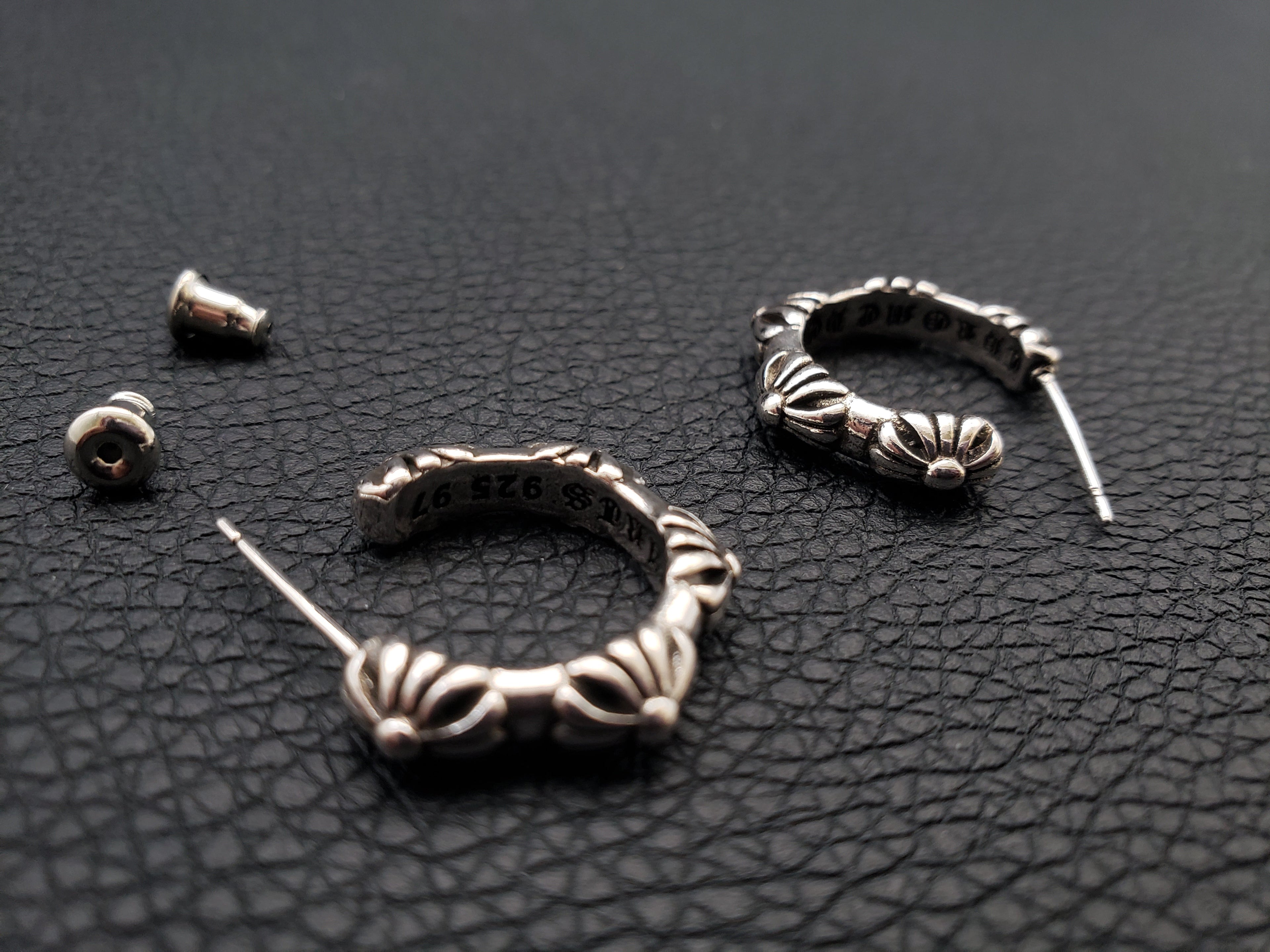 Chrome Distressed Cross Hoop Earrings