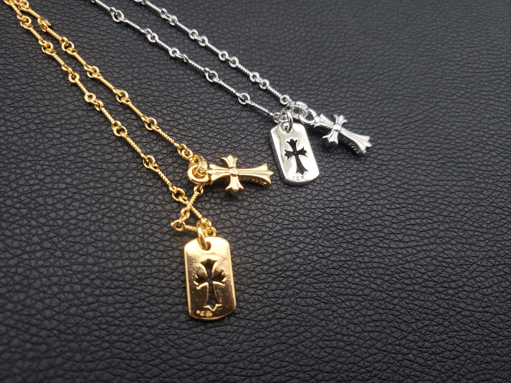 Chrome Double Cross Gold Full Diamond Retro Necklace