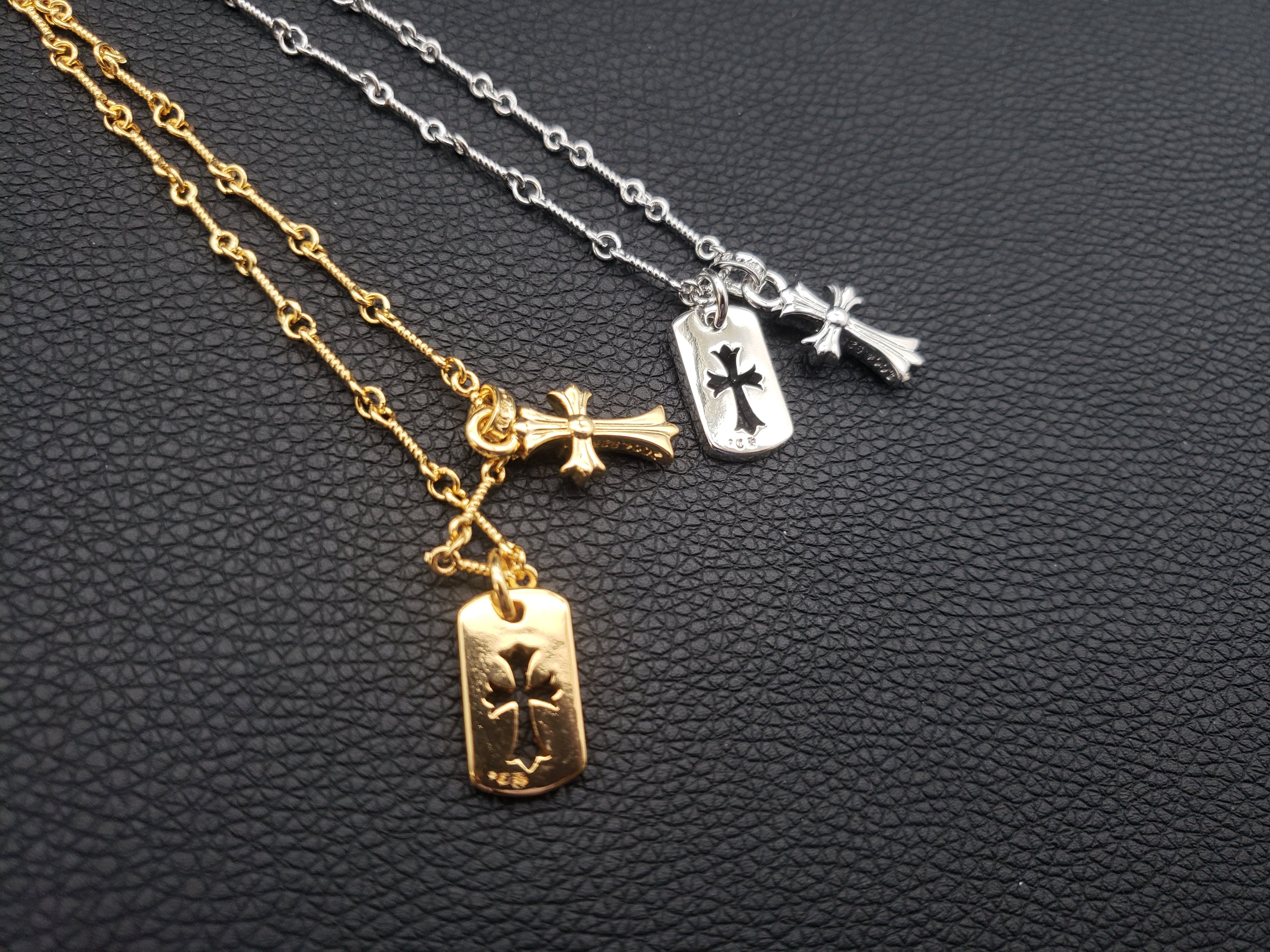 Chrome Double Cross Gold Full Diamond Retro Necklace