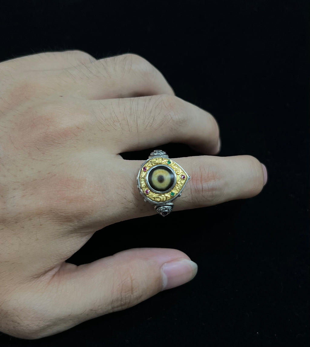 PurePeak Single-Eye 925 Silver Adjustable Ring with Vajra Jambhala Zircon
