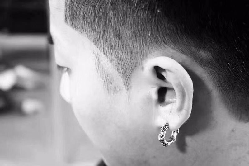 Chrome Distressed Cross Hoop Earrings