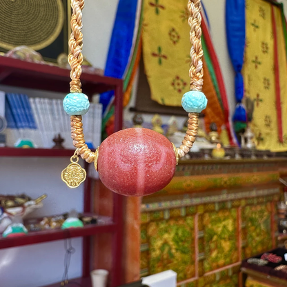 ZenWuxiang Dharma Conch Red Flesh Pendant with Turquoise Meteorite 18K Gold