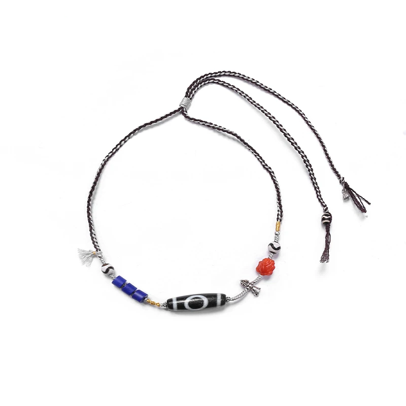 PurePeak Single-Eye Heaven-Earth Dzi Necklace with Lapis Lazuli