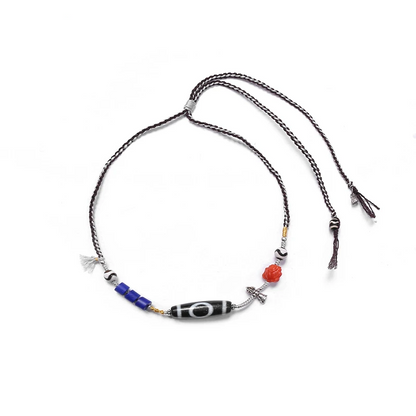 ZenWuxiang Single-Eye Heaven-Earth Dzi Necklace with Lapis Lazuli
