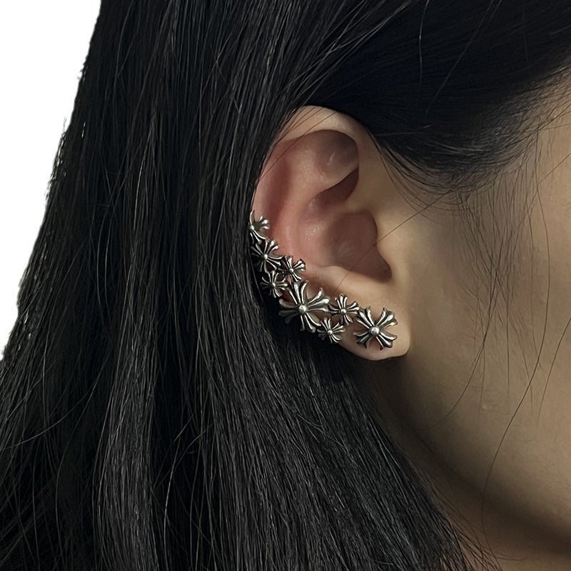 Chrome Design Retro Cross Flower Earrings