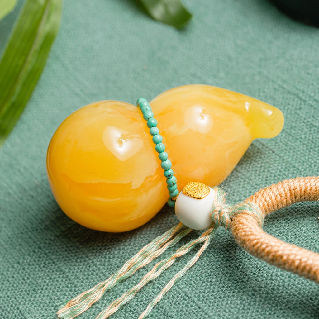PurePeak Honey Amber Gourd Necklace with Turquoise