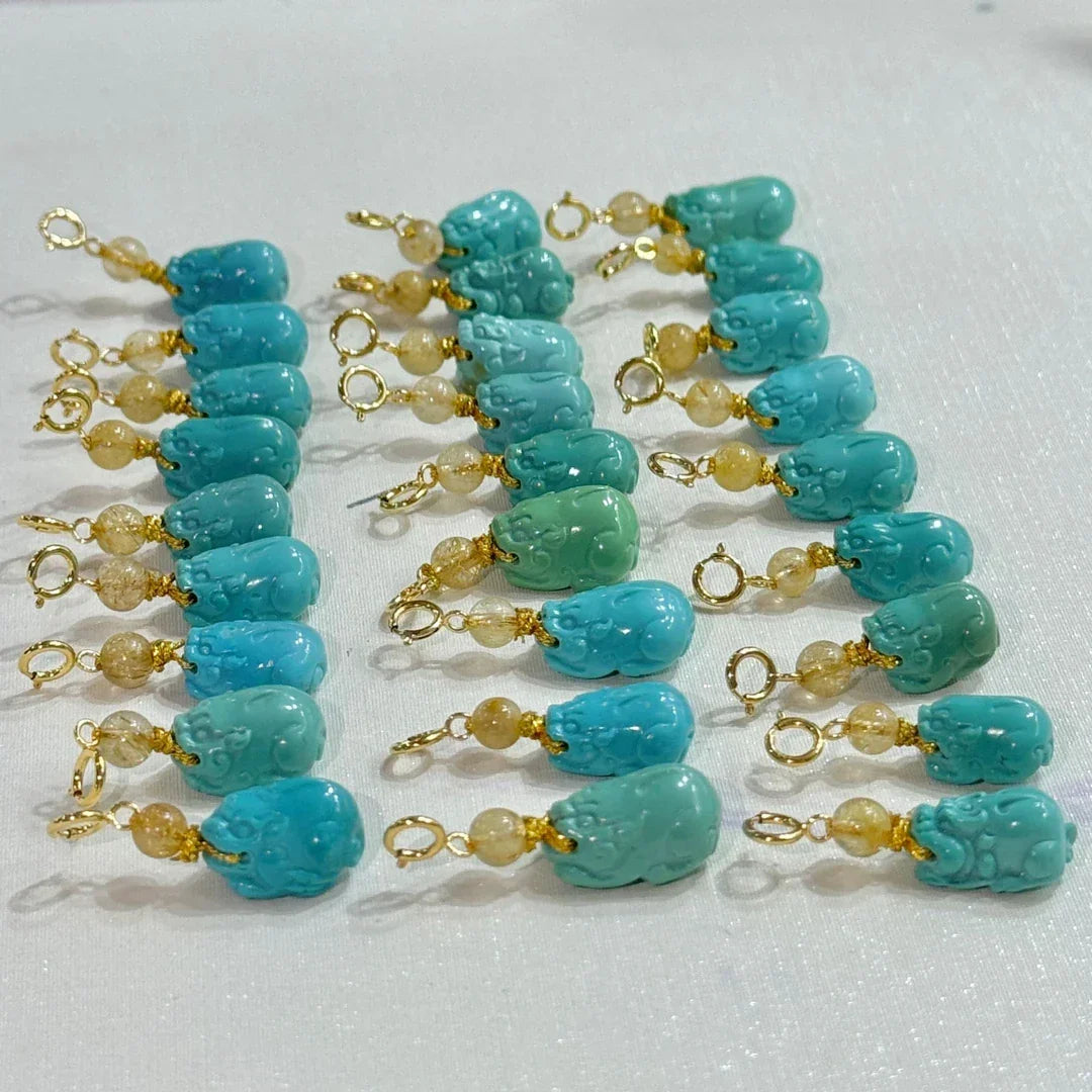 ZenWuxiang Pixiu 18K Turquoise Rutilated Quartz Pendant (9-12mm)