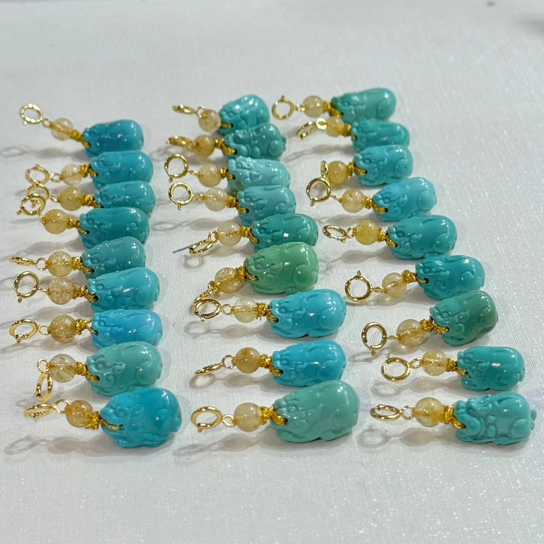 PurePeak Pixiu 18K Turquoise Rutilated Quartz Pendant (9-12mm)