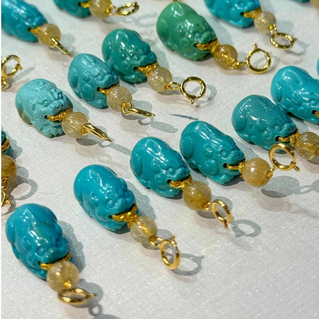 PurePeak Pixiu 18K Turquoise Rutilated Quartz Pendant (9-12mm)