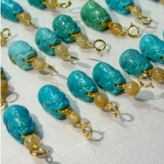ZenWuxiang Pixiu 18K Turquoise Rutilated Quartz Pendant (9-12mm)