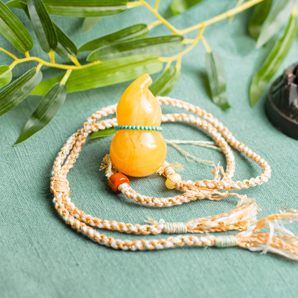 PurePeak Honey Amber Gourd Necklace with Turquoise