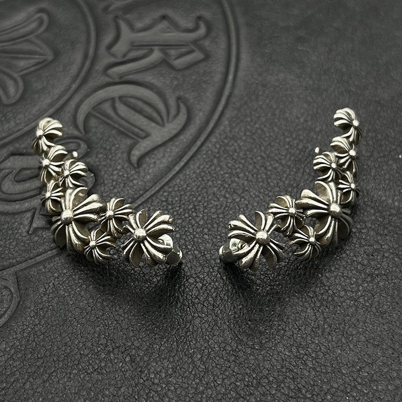 Chrome Design Retro Cross Flower Earrings