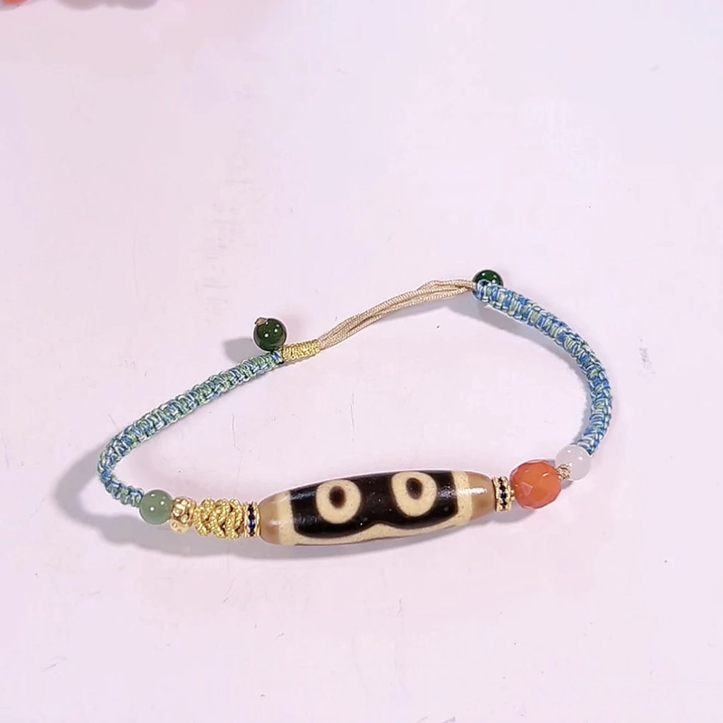 PurePeak Two-Eye Dzi Blessing Hand Bracelet