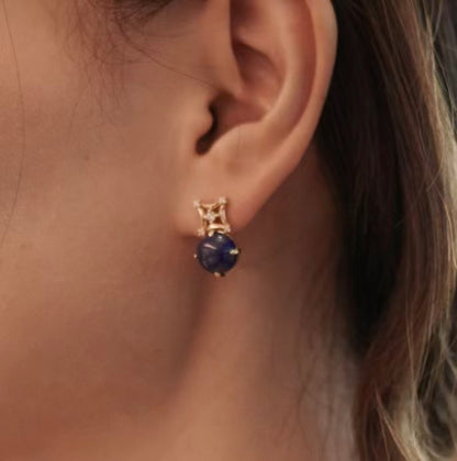 PurePeak “Mandala Series” Oval Lapis Stud Earrings