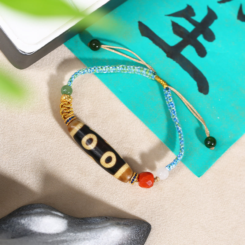 PurePeak Two-Eye Dzi Blessing Hand Bracelet